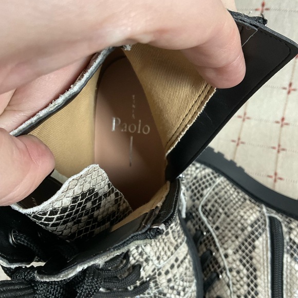 Linea Paolo “Trinity” Snakeskin Embossed Leather Combat Boots Lace Up & Zip Sz 5 - Picture 7 of 8